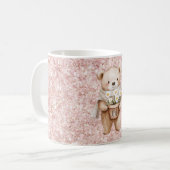 Rosa Glitter Süßer Bär Gänseblümchen Blumen Kaffeetasse (Vorderseite Links)