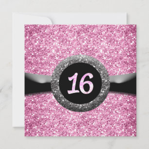 Rosa Glitter Sweet 16 Band Emblem Einladung