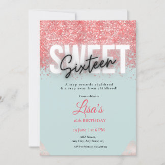 Rosa Glitter Sweet Sixteen Geburtstag Einladung