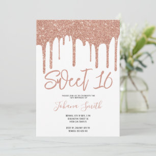 Rosa Glitter Sweet Sixteen Mädchen Geburtstagsfeie Einladung