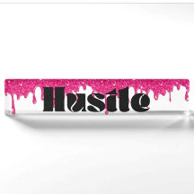Rosa Glitter-Tropf-Dame-Boss-Hustle-Namensschild