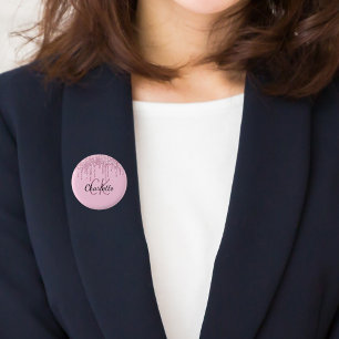 Rosa Glitter-Tropfen mit individuellem Monogramm-N Button