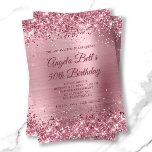 Rosa Glitter und gebürstete Folie 50. Geburtstag Einladung