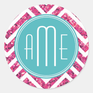 Rosa Glitter und Minze Eigenes Monogramm Runder Aufkleber