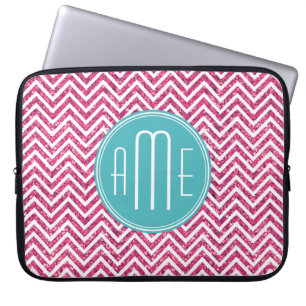 Rosa Glitter und Minze individuelles Monogramm Laptopschutzhülle