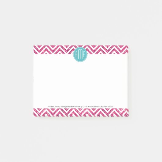 Rosa Glitter und Minze individuelles Monogramm Post-it Klebezettel (Vorderseite)