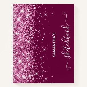 Rosa Glitter und Wein Mädchen Skizzenbuch Notizblock