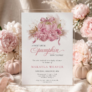 Rosa Glitter-Wasserfarbe-Pfingstrosen-Kürbis-Baby- Einladung