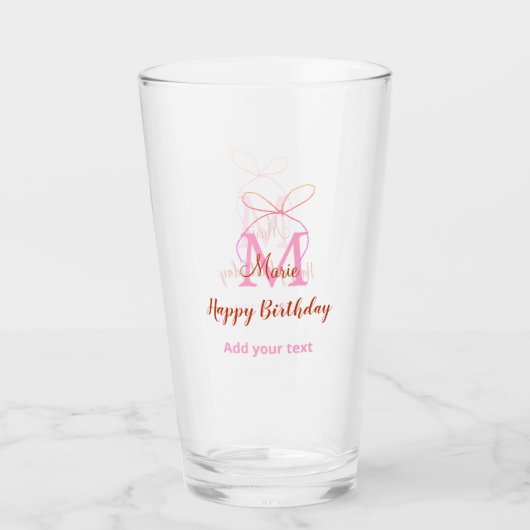 Rosa Glitterband mit Namen Buchstaben Monogramm Ge Glas (Vorderseite)