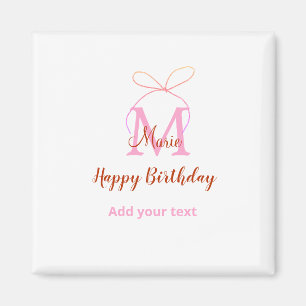 Rosa Glitterbogen Name Buchstabe Monogramm Geburts Magnet