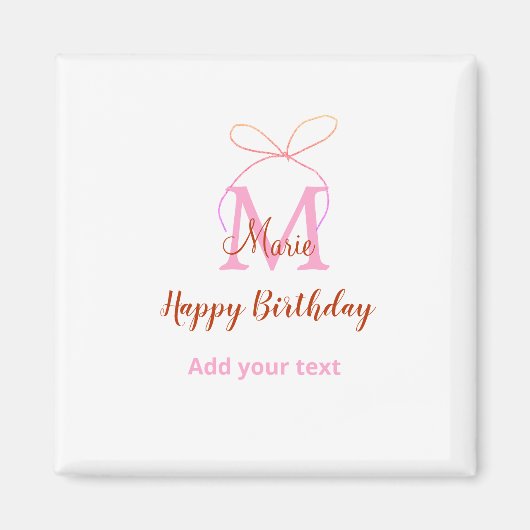 Rosa Glitterbogen Name Buchstabe Monogramm Geburts Magnet (Vorne)