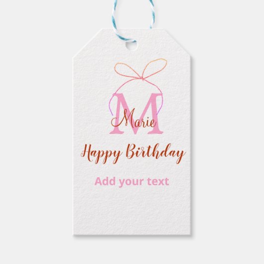 Rosa Glitterbogen Namensbuchstabe Monogramm Geburt Geschenkanhänger (Vorderseite)