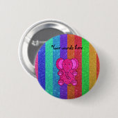 Rosa Glitterelefant mit Regenbogenstreifen Button (Vorne & Hinten)
