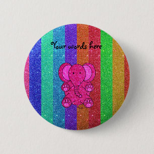 Rosa Glitterelefant mit Regenbogenstreifen Button