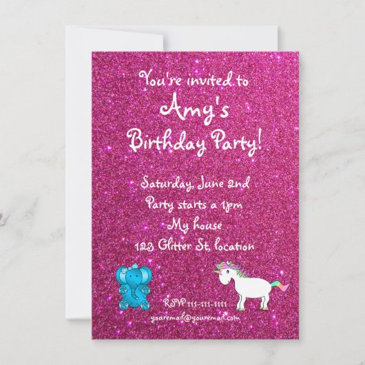 Rosa Glittergeburtstagseinladung Einladung (Vorderseite)