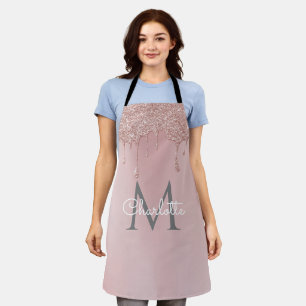 Rosa Glittertropfen Monogramm Stylisches Mädchen-S Schürze