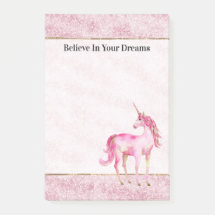 Rosa Glitz Glitter Einhorn Post-it Klebezettel