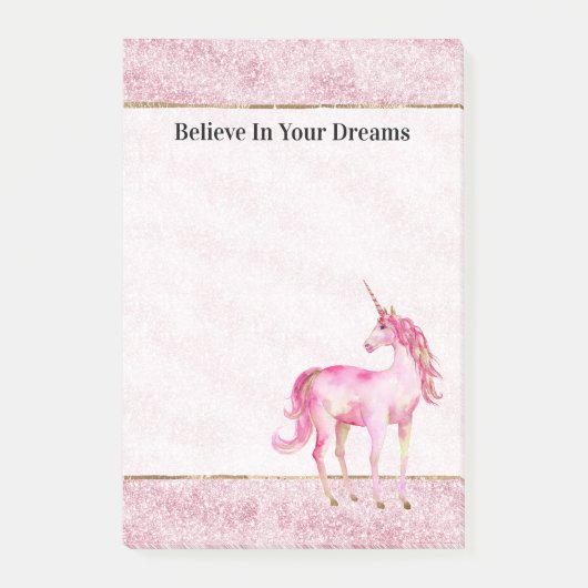 Rosa Glitz Glitter Einhorn Post-it Klebezettel (Vorderseite)