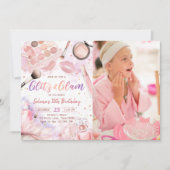 Rosa Glitz und glänzender Wellness-Center Makeup G Einladung (Vorderseite)