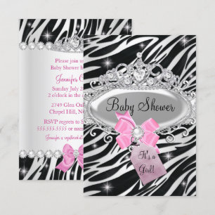 Rosa Glitz-Zebra-Prinzessinnen-Diadem-Baby-Party Einladung