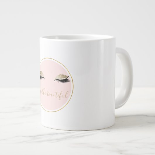 Rosa Glitze schwarze Eyelasenjacke Jumbo-Tasse (Vorderseite Rechts)