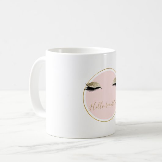 Rosa Glitze schwarze Eyelasenjacke Kaffeetasse (Vorderseite Links)