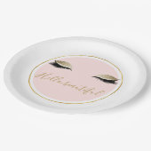 Rosa Glitze schwarze Eyelasenjacke Pappteller (Schrägansicht)