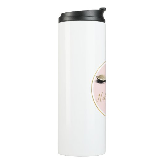 Rosa Glitze schwarze Eyelasenjacke Thermosbecher (Nach links gedreht)