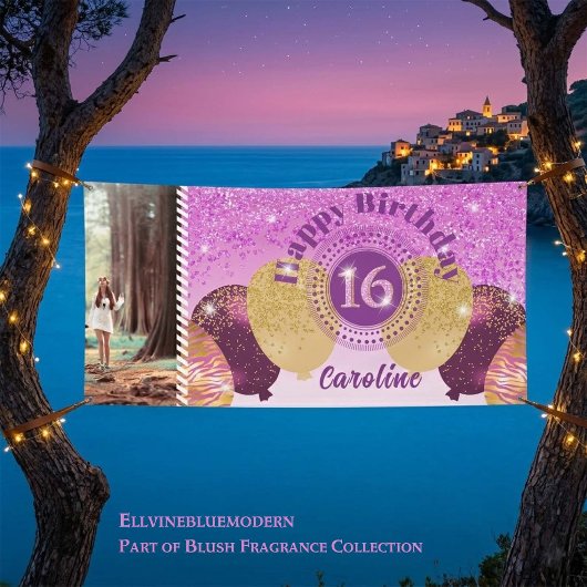 Rosa Glitzer 16. Geburtstag & Balloons Banner