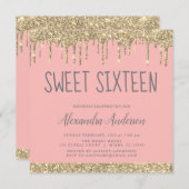Rosa Glitzer 16 . Geburtstag Geburtstag Einladung (Vorne/Hinten)