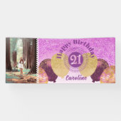 Rosa Glitzer 21. Geburtstag & Balloons Banner (Horizontal)