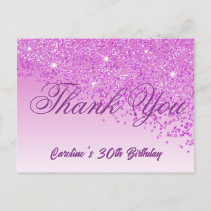 Rosa Glitzer, 30. Geburtstag Danke Postkarte