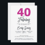 Rosa Glitzer 40 und fabelhaft | 40. Geburtstag Par Einladung<br><div class="desc">Ein elegantes und elegantes Foto aus dem 40. Jahrhundert lädt Sie zum persönlichen Verweilen ein. Die Wörter "40 und Fabulous" in schwarz und heißen rosa Glitzer sind Set mit eleganter Kalligraphie und moderner Typografie. Exklusiv für Sie von Happy Dolphin Studio entworfen! @glückydolphinstudio</div>