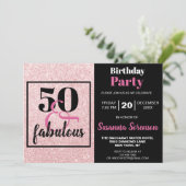 Rosa Glitzer 50 & fabelhafte Geburtstagsparty Einladung (Stehend Vorderseite)