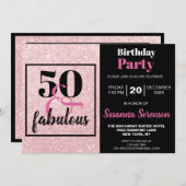 Rosa Glitzer 50 & fabelhafte Geburtstagsparty Einladung (Vorne/Hinten)