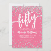 Rosa Glitzer 50. Geburtstag Einladung (Vorderseite)