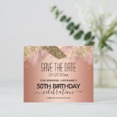 Rosa Glitzer 50. Geburtstag Save the Date Haushalt (Stehend Vorderseite)