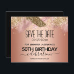 Rosa Glitzer 50. Geburtstag Save the Date Haushalt<br><div class="desc">Imitate rosa Glitzer Streifen. Alle Texte sind individuell einstellbar und lassen sich für Ihr eigenes Party leicht ändern. Großartiges elegantes 50. Geburtstagsgeschmacksdesign.</div>