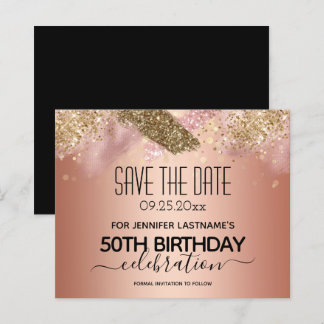 Rosa Glitzer 50. Geburtstag Save the Date Haushalt