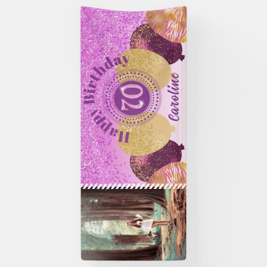 Rosa Glitzer 70. Geburtstag & Balloons Banner (Vertikal)