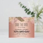 Rosa Glitzer 70. Geburtstag Save the Date Haushalt (Stehend Vorderseite)