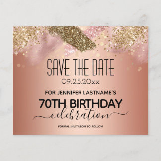 Rosa Glitzer 70. Geburtstag Save the Date Haushalt
