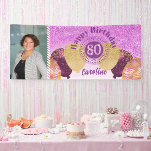 Rosa Glitzer 80. Geburtstag & Balloons Banner