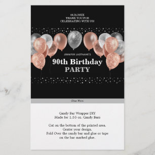 Rosa Glitzer 90. Geburtstag Candy Bar Wrapper
