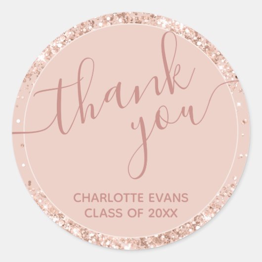 Rosa Glitzer Abschluss Danke, dass Sie den Rundauf Runder Aufkleber (Vorderseite)