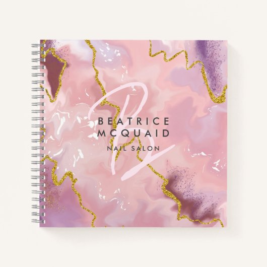 Rosa Glitzer Agate Monogram Business Notizblock (Vorderseite)