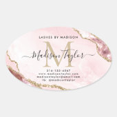 Rosa Glitzer Agate Monogram Business Ovaler Aufkleber (Vorderseite)
