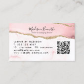 Rosa Glitzer Agate Monogram QR Code Visitenkarte (Rückseite)