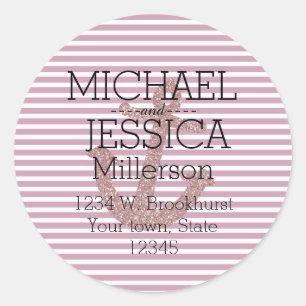 Rosa Glitzer Ankerfarben Streifen Personalisierte  Runder Aufkleber