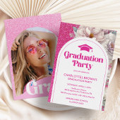 Rosa Glitzer Arch Foto Chic Graduation Party Einladung
